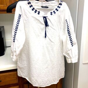 LC Waikiki White & Blue Embroidered Cotton Shirt Top 38/L